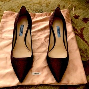 Prada bronze metallic heels